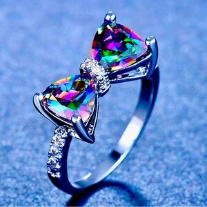 Cubic Zirconia 925 Sterling Silver Plated Butterfly Bow Crystal Ring